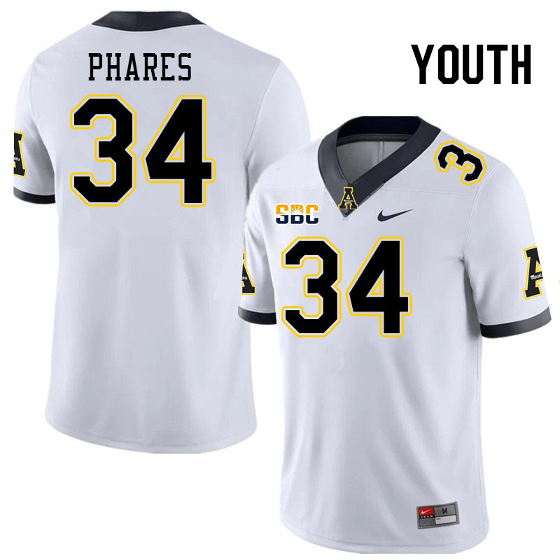 Youth #34 Colton Phares Appalachian State Mountaineers College Football Jerseys Stitched Sale-White - Click Image to Close